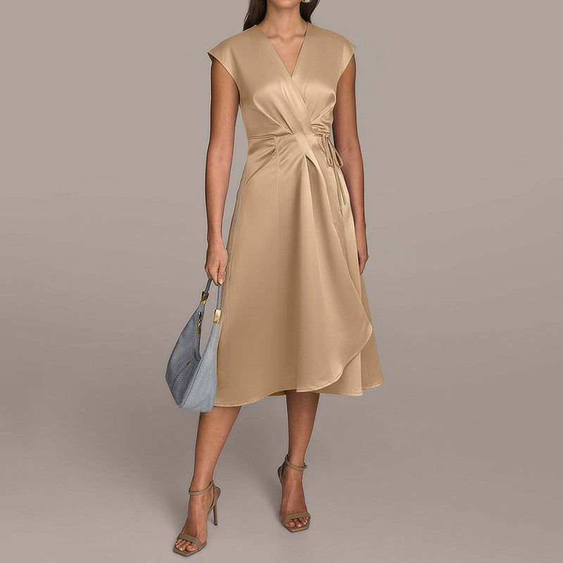 Sleeveless Solid Color Satin Dress