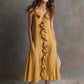 Solid-color Sleeveless Cotton-Linen V-Neck Maxi Dress With Ruffled Hem