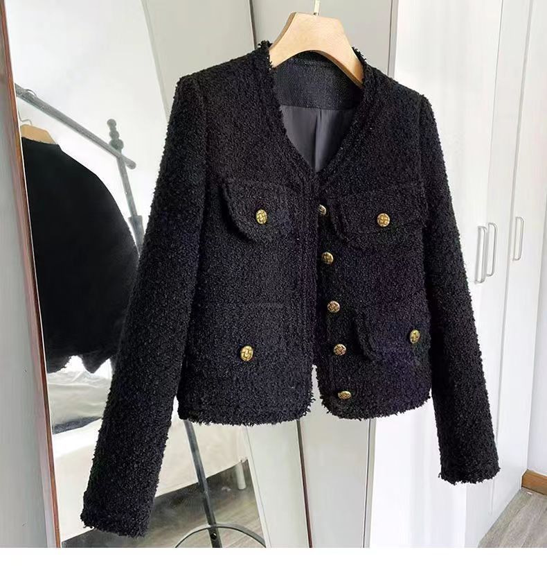 Classic Style French Style Temperament Thin Type With Button Design Short Top