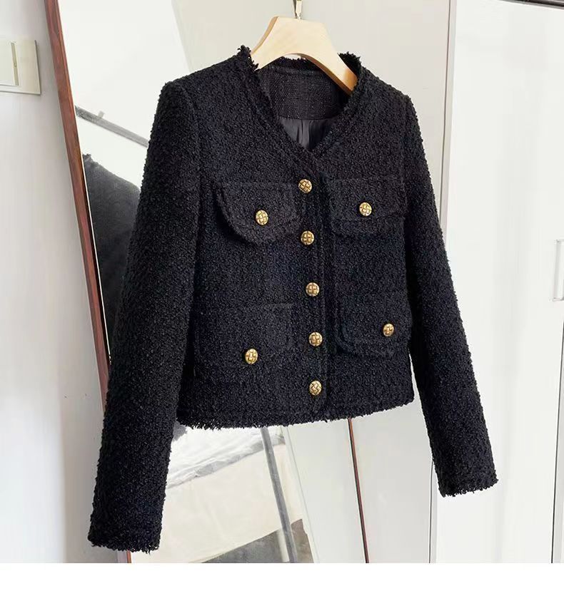 Classic Style French Style Temperament Thin Type With Button Design Short Top