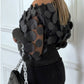 Black Mesh Three-dimensional Flower Off-shoulder Puff Sleeve Top