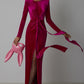 Robe plissée en velours Zou à col rond pour femme, robe moulante fendue