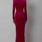 Robe plissée en velours Zou à col rond pour femme, robe moulante fendue