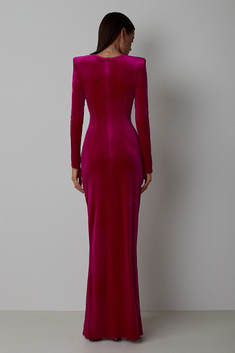 Robe plissée en velours Zou à col rond pour femme, robe moulante fendue