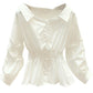 Western Style Puff Sleeve White Shirt Women's Top