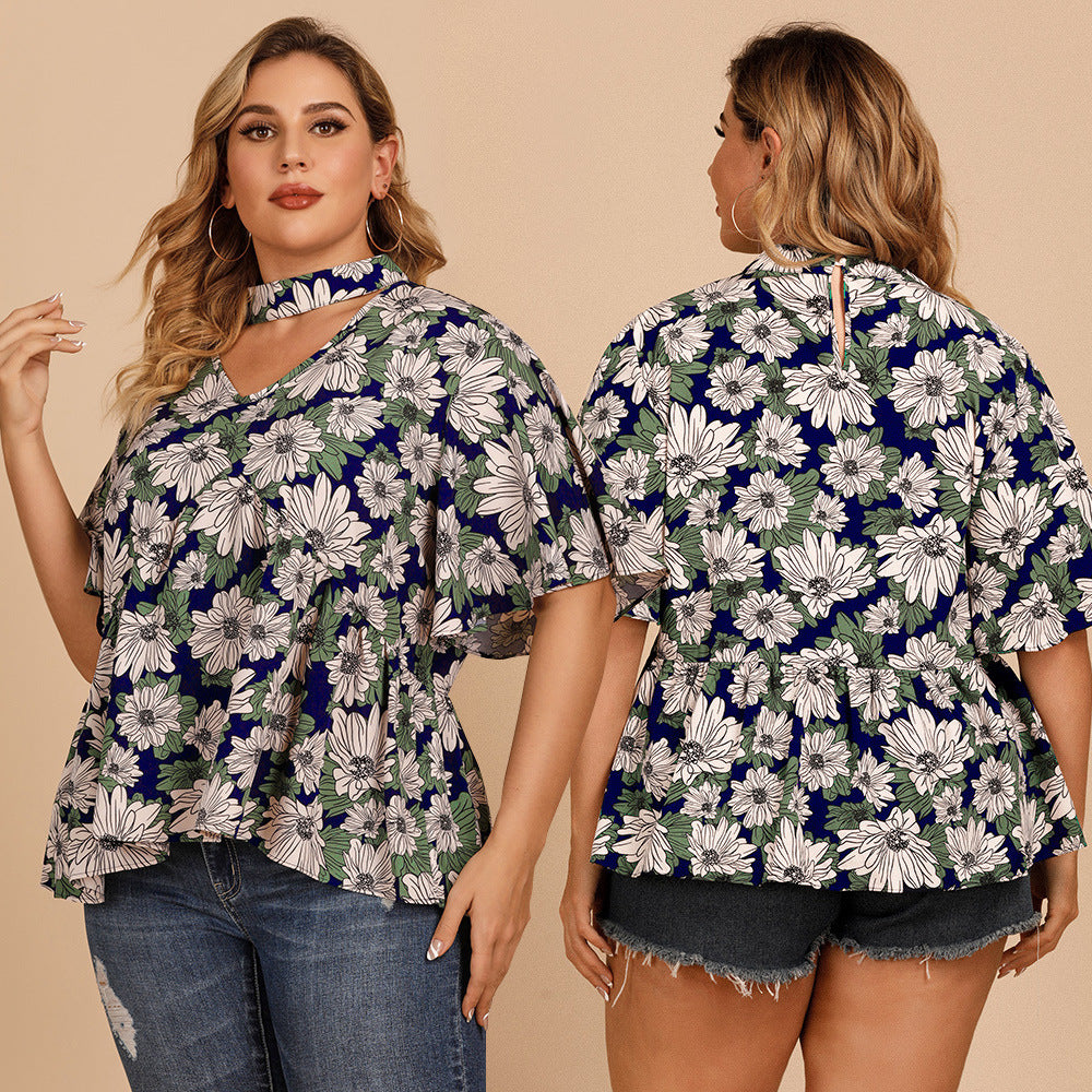Women's Ruffle Sleeve Floral Shirt