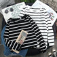 T-shirt à manches longues pour femme, style western, rayé noir