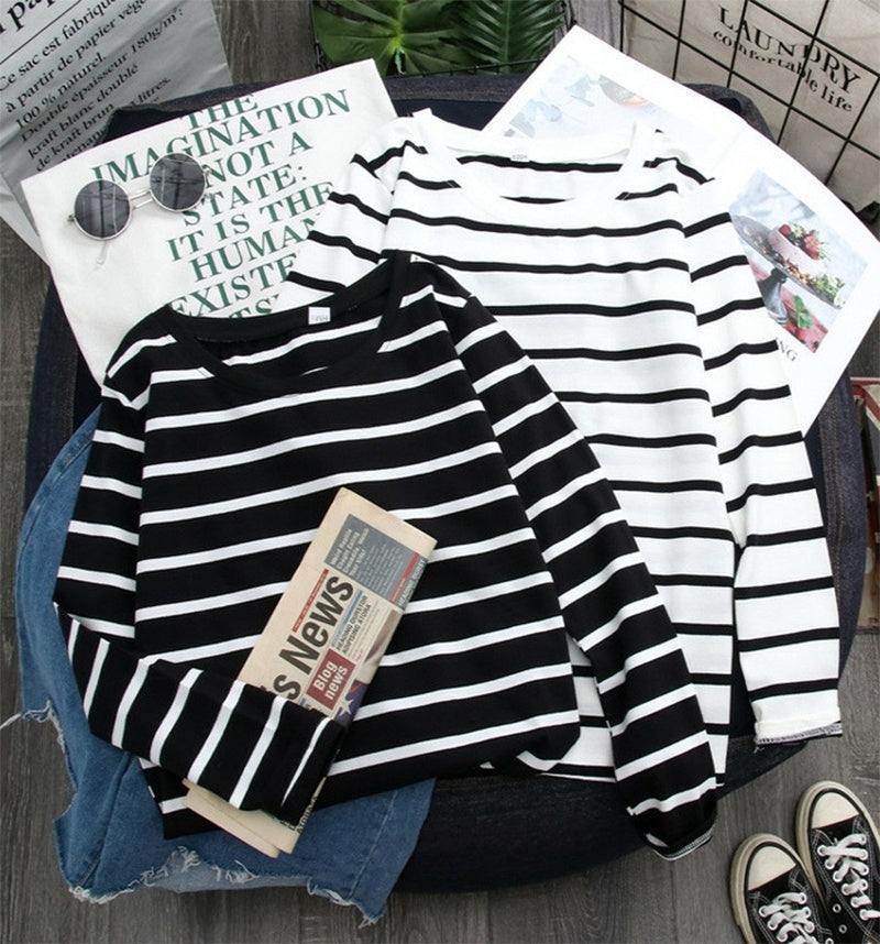 T-shirt à manches longues pour femme, style western, rayé noir