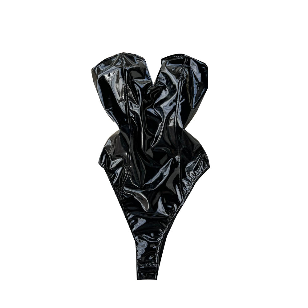 Combinaison en cuir PU à col en V pour femme, nouvelle collection printemps-automne
