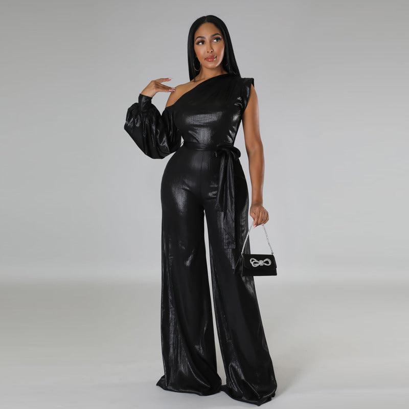 Autumn And Winter New Wide-leg Pants Solid Color Evening Dress Jumpsuit