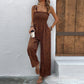 European And American Pocket Waist Slimming Polka Dot Brace Jumpsuit Printing