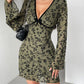 New Bell Sleeve Double-layer Mesh Flocking Large V-neck Dress