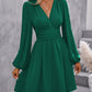 Women's Diagonal Collar Lantern Sleeve Smocking Pleated Waist Dress