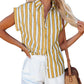 Short Sleeve Striped Women's Loose Single Breasted Shirt