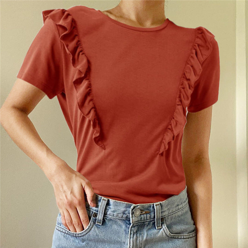 Loose Crew Neck Short Sleeve Solid Color Women's T-Shirt