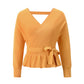 Ladies Autumn Winter Short Pullover V-Neck Knitted Top