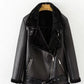 New Winter Fashion High Quality Artificial Fur Zipper Coat Pockets Warm Couples Sashes Leather Jackets Woman