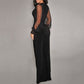 Mesh stitching rivet straight-leg jumpsuit