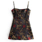 Embroidery Floral Women Dress Kylie Jenner Strapless women party dress Short Chinese Style satin dress vestido vintage Robe
