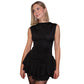 Contrast Color Round Neck Sleeveless Lace Fashion Short Dress Women