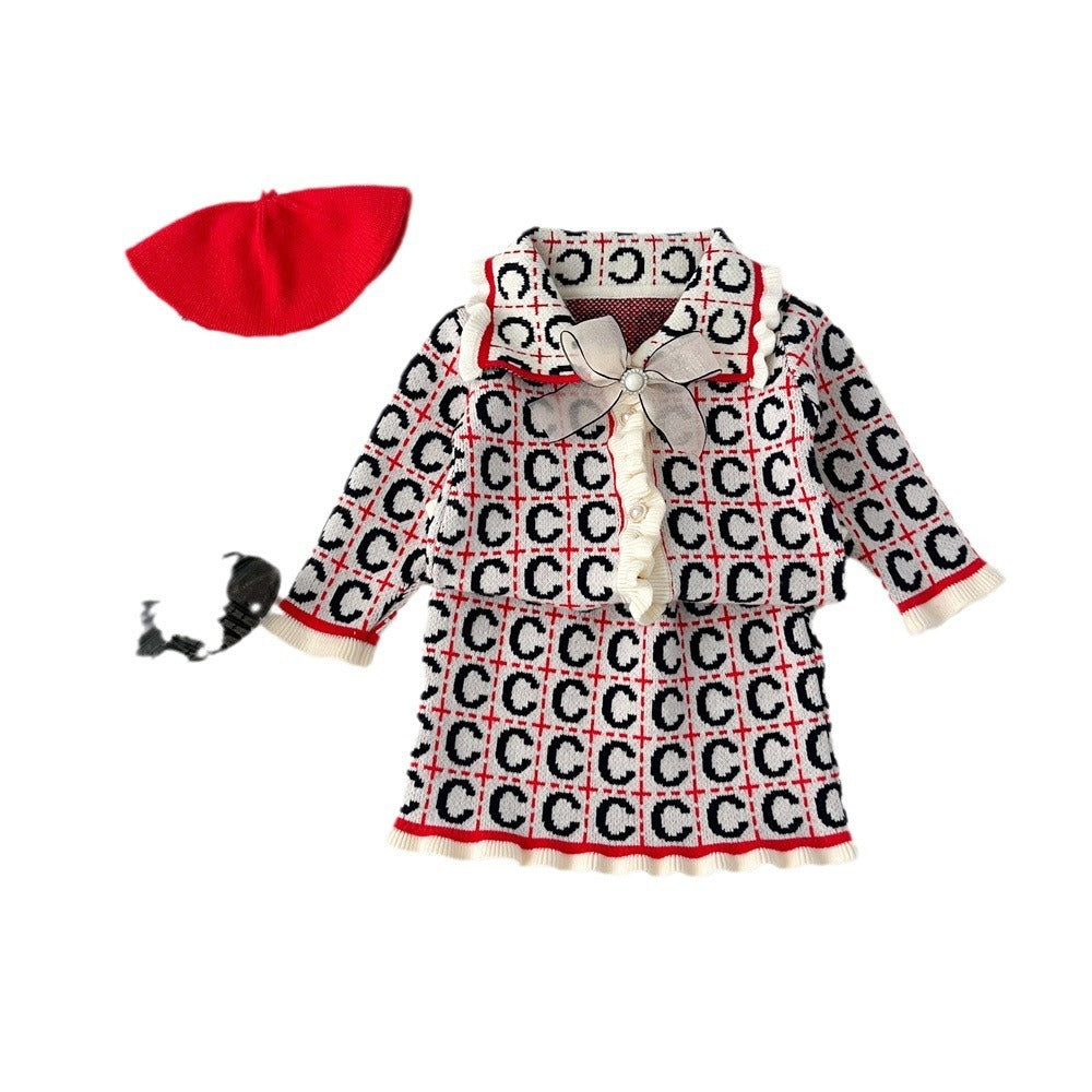 Ensemble deux pièces pull et cardigan tricoté pour enfant