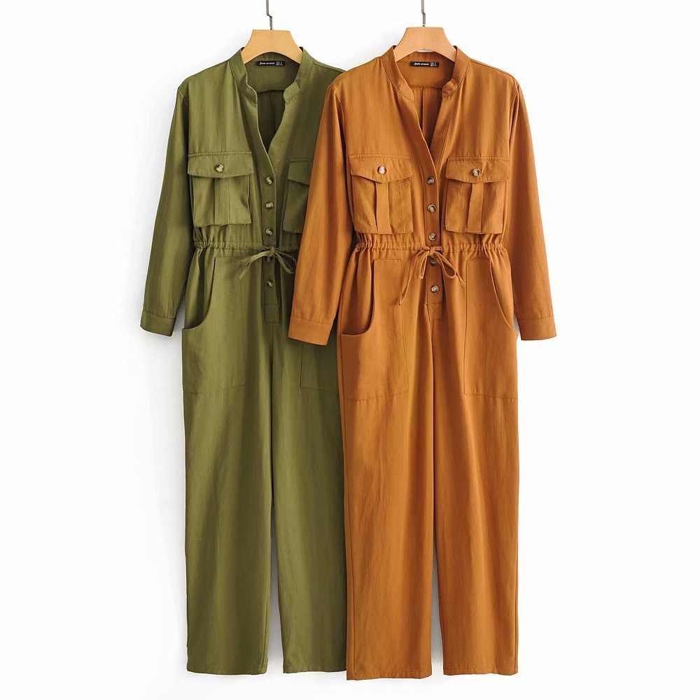 Two-color overalls long sleeve jumpsuit