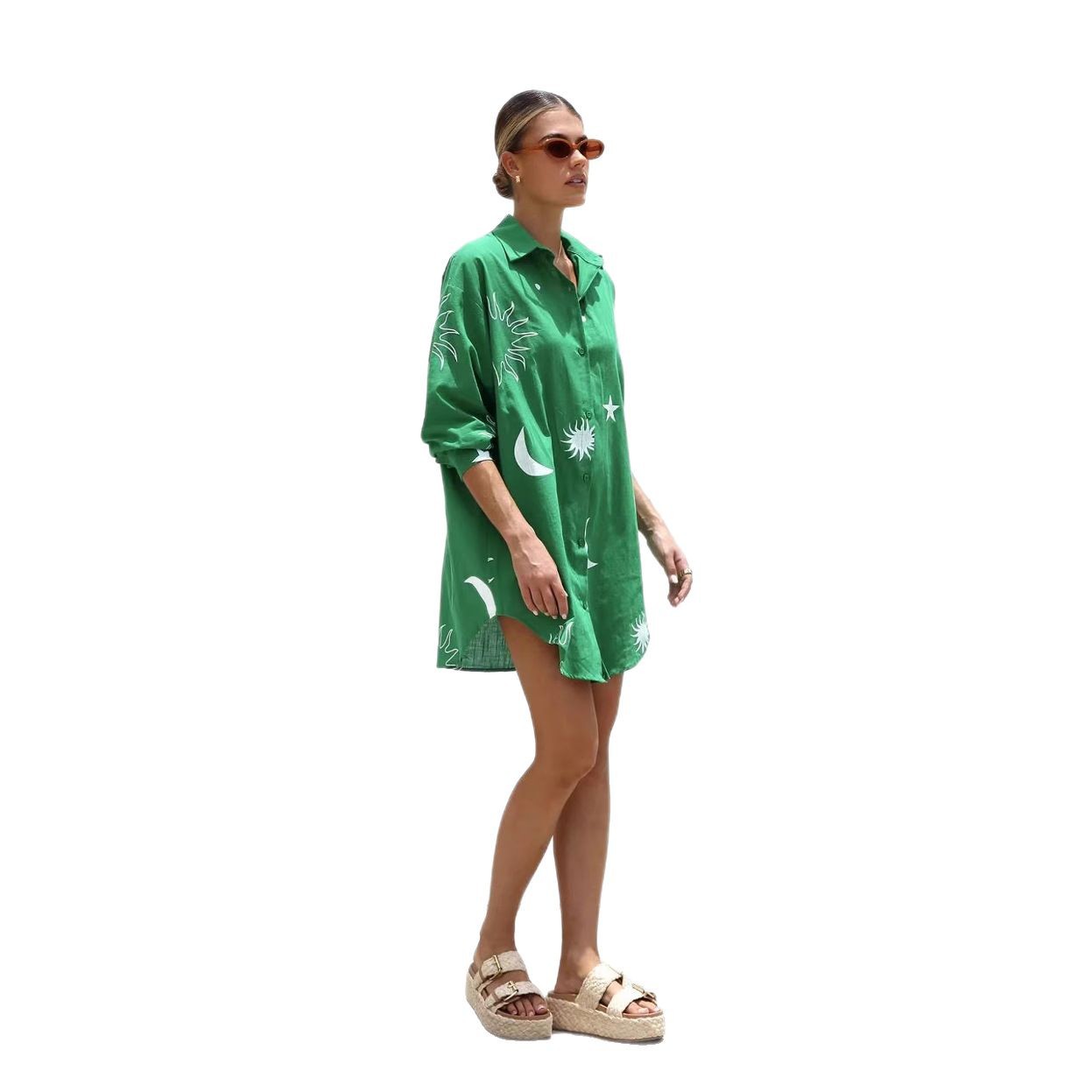 Women's Fashionable Loose Casual Cardigan Dress With Print And Lapel