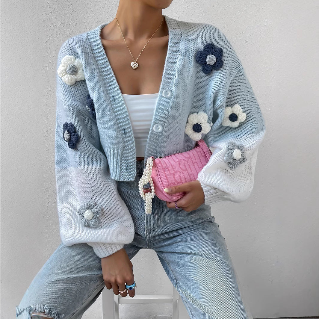 Knitwear Vintage Knitted Solid Color Flowers