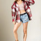 Women's Brushed Woolen Long-sleeved Hooded Shirt Plaid Coat