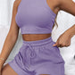 Sleeveless Waffle Suit Solid Color Vest Fashion Casual Shorts