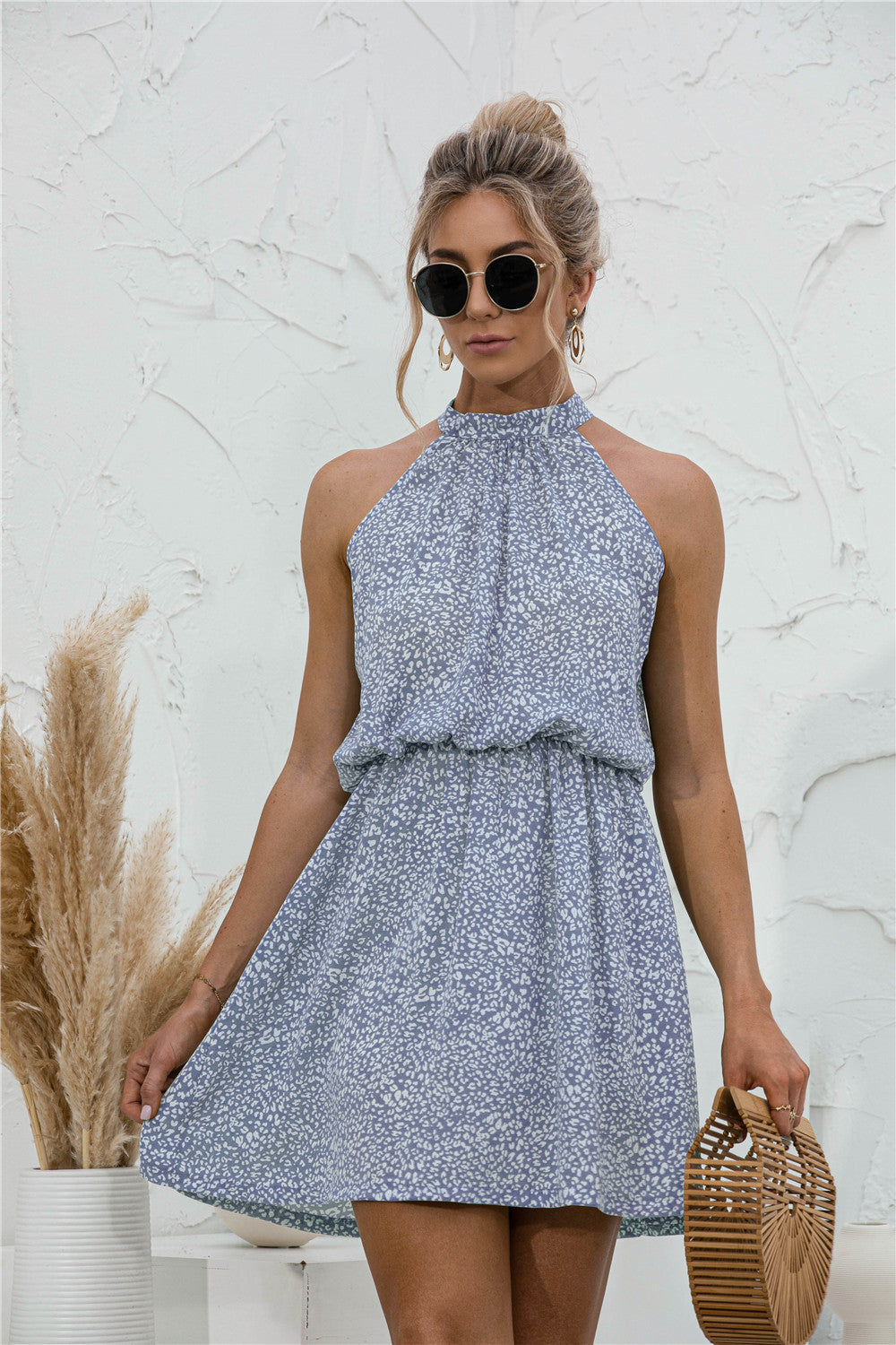 Popular Independent Station Popular Halter Floral Tie-neck Strapless Dress