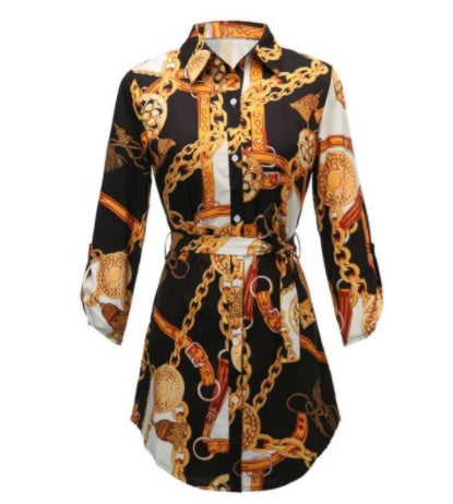 Chemise tunique à imprimé chaîne noir et blanc 