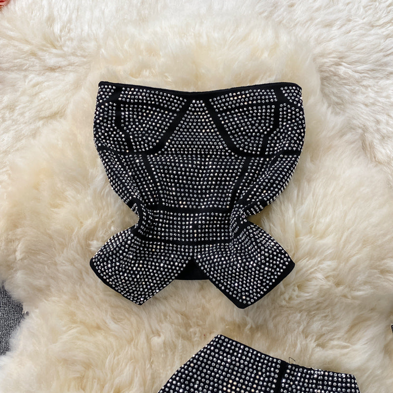 Ensemble deux pièces sexy à volants et strass pour fille sexy