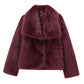 Cardigan à revers et manches longues en fausse fourrure pour femme, manteau court et ample