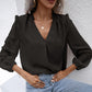 Puff Sleeve Ladies V-neck Long-sleeved Shirt