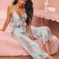 Ensemble de pyjama confortable à col en V et imprimé écharpe