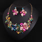 Colorful Flower Crystal Diamond Short Clavicle Necklace Earring Set