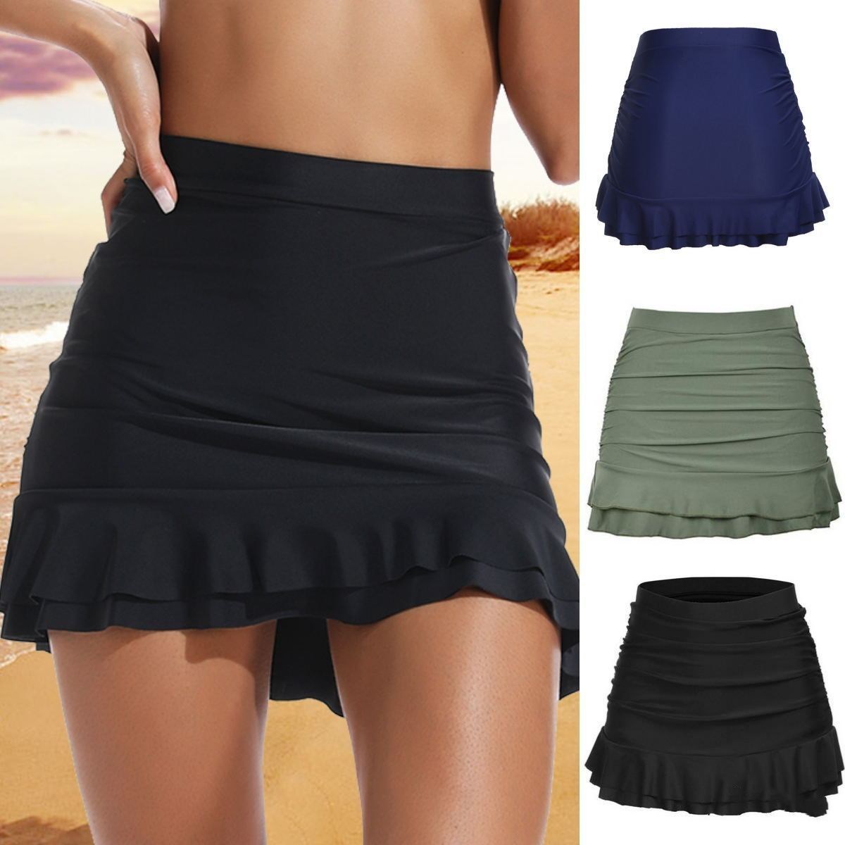 Jupe de bain plissée taille haute antireflet à double ourlet