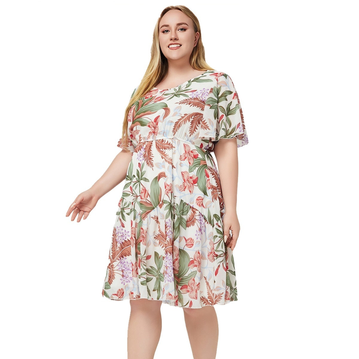 Robe en mousseline imprimée à manches courtes pour femme