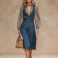 Womens Blue Denim Jumpsuit With High Waist Loose Fit And Large Pockets