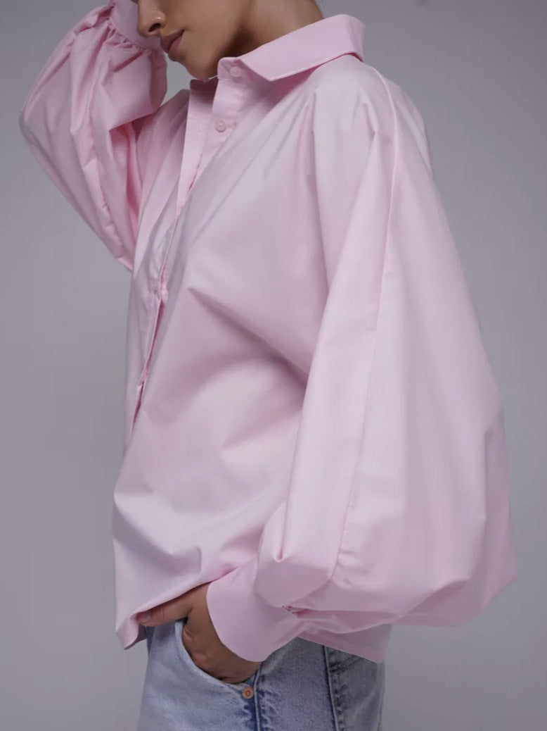 Retro Elegant Bubble Sleeve V-neck Top Shirt Casual Blouse Women