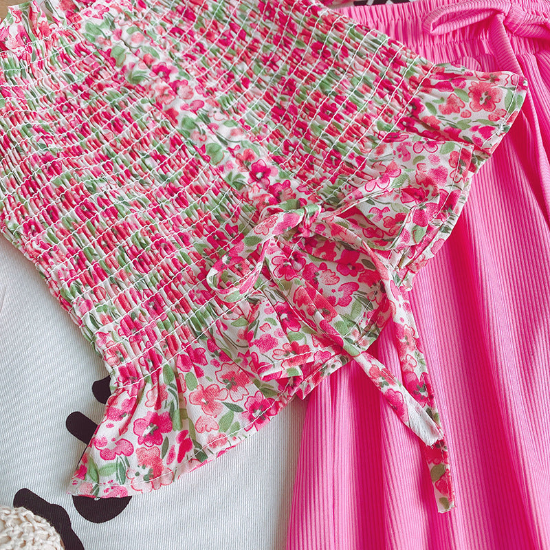 Chiffon Floral Top And Wide Leg Pants Two-piece Suit