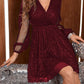 Three-quarter Length Sleeve V-neck Stitching Women's Midi Dress