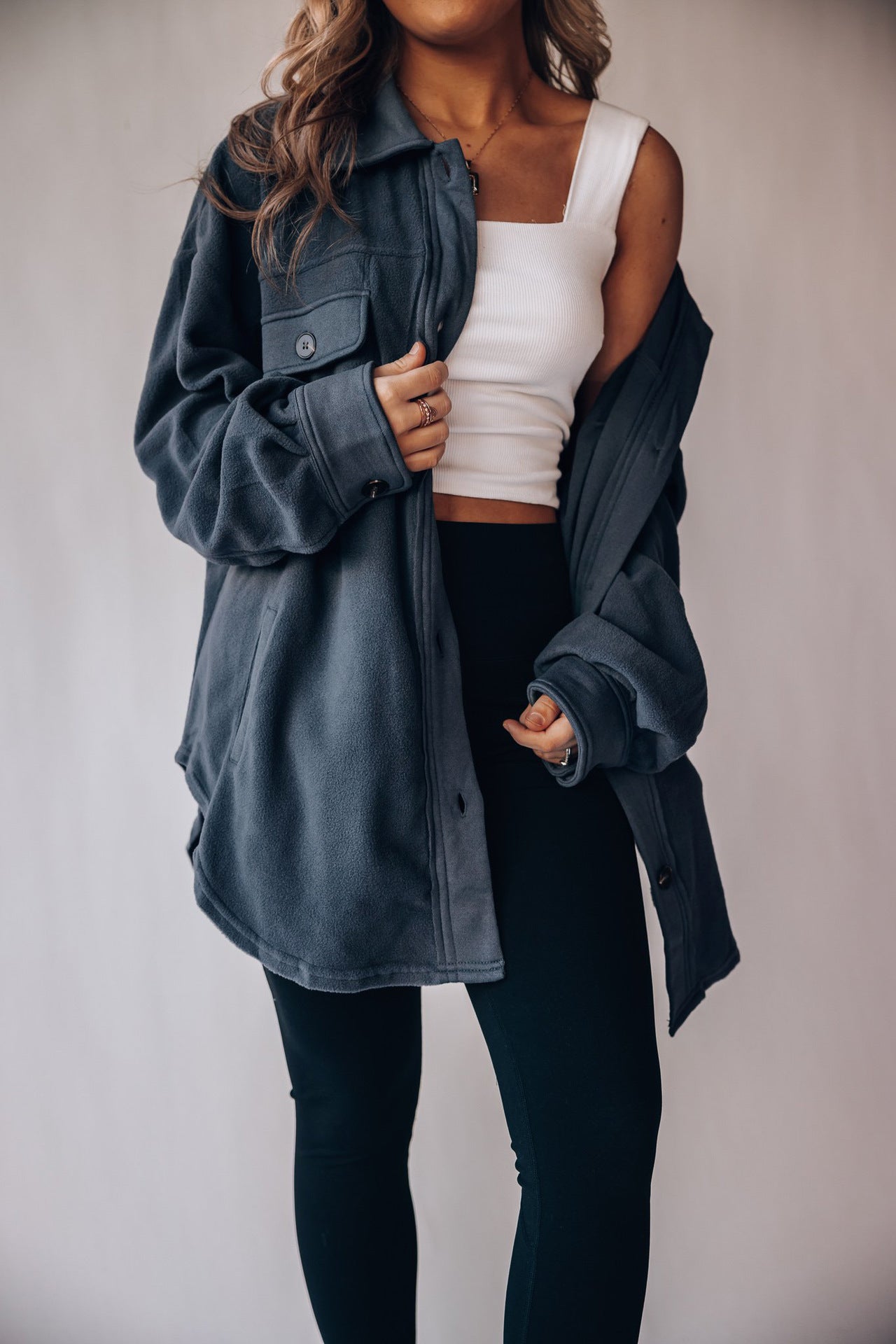 Women's Fashion Polo Collar Single-breasted Long Sleeve Shirt Coat