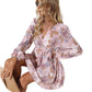 V-neck Lace-up Floral Print Women's Dress