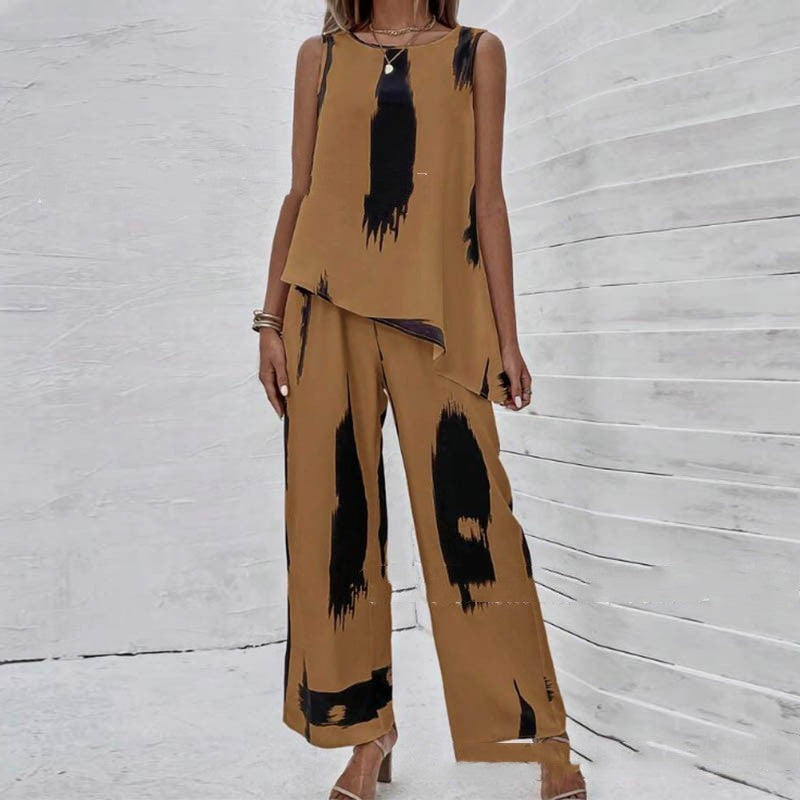 Pantalon deux pièces imprimé irrégulier pour femme