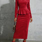 Solid Color Lotus Leaf Hem Top And Bodycon Long Skirt Set