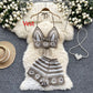 Cutout Crocheted Halter Strap Vest High Waist Knit Shorts