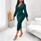 Sleek Stylish V Neck Lantern Sleeve Sheath Dress