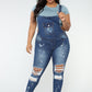 European And American Plus Size Elastic Ripped Overalls